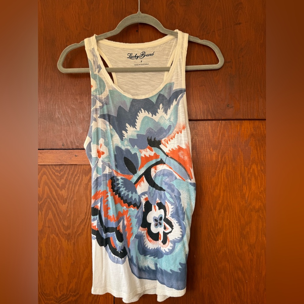 Lucky Brand Women's Floral Tank Top - Blue and Orange